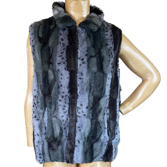Cejon Faux Fur Vest Animal Print Gray & Black XL #311K - Picture 1 of 9